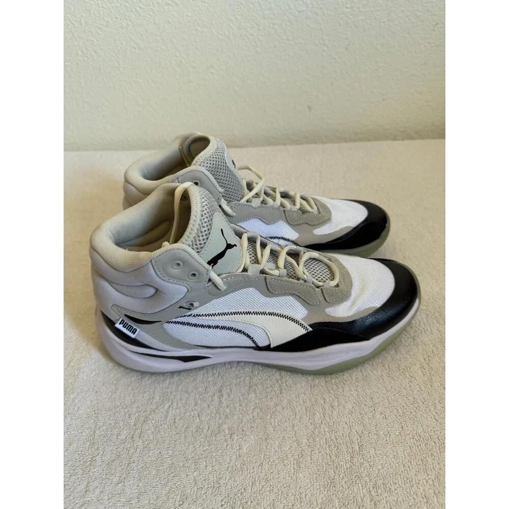 PUMA Mens Playmaker Pro Mid Basketball Sneakers White Black Shoes Size 11